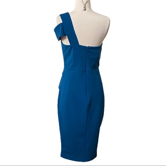 Teal One Shoulder Knee Length Sheath Dress Size M - Picture 4 of 5